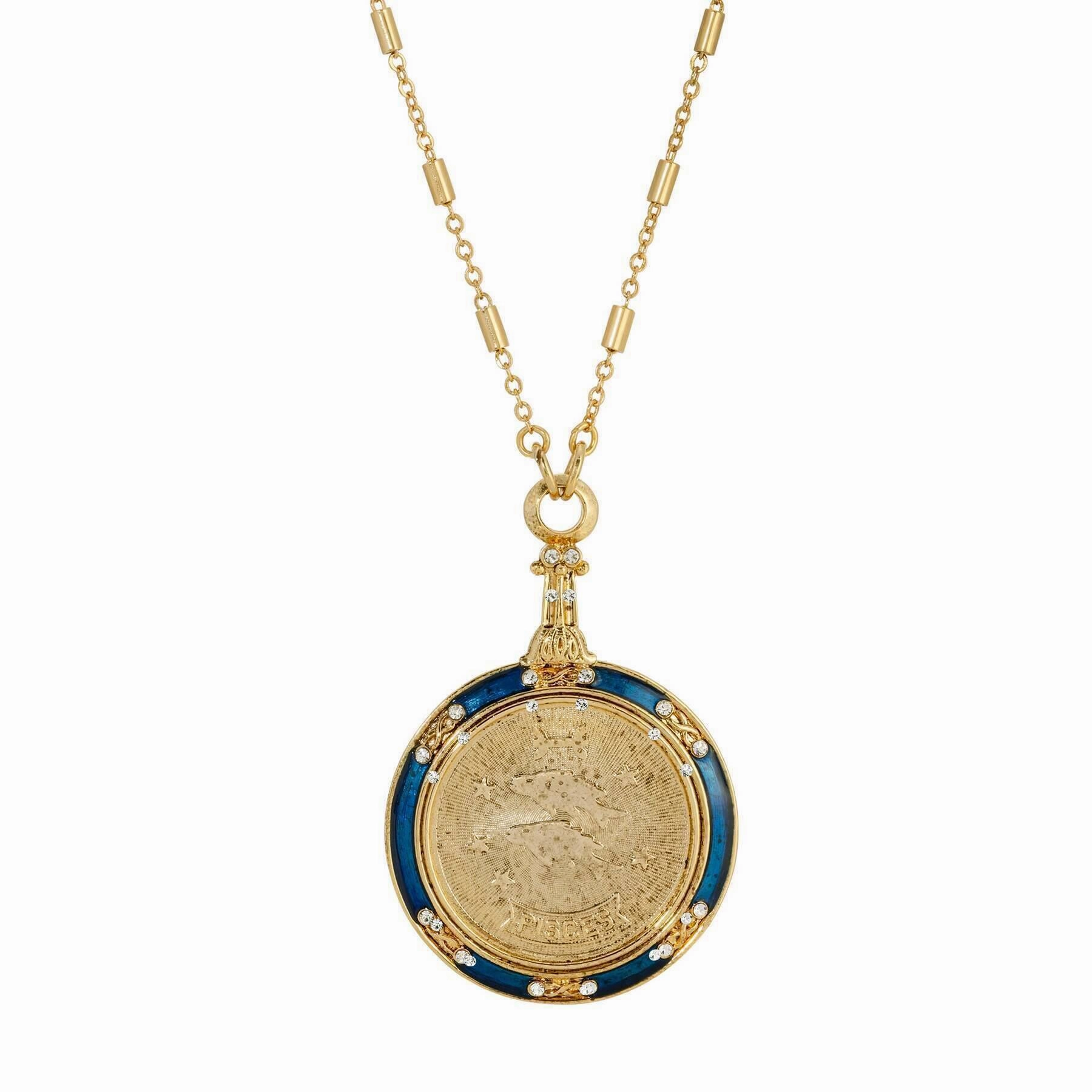 1928 Jewelry Astrological Sign Round Pendant Zodiac Necklace 28"