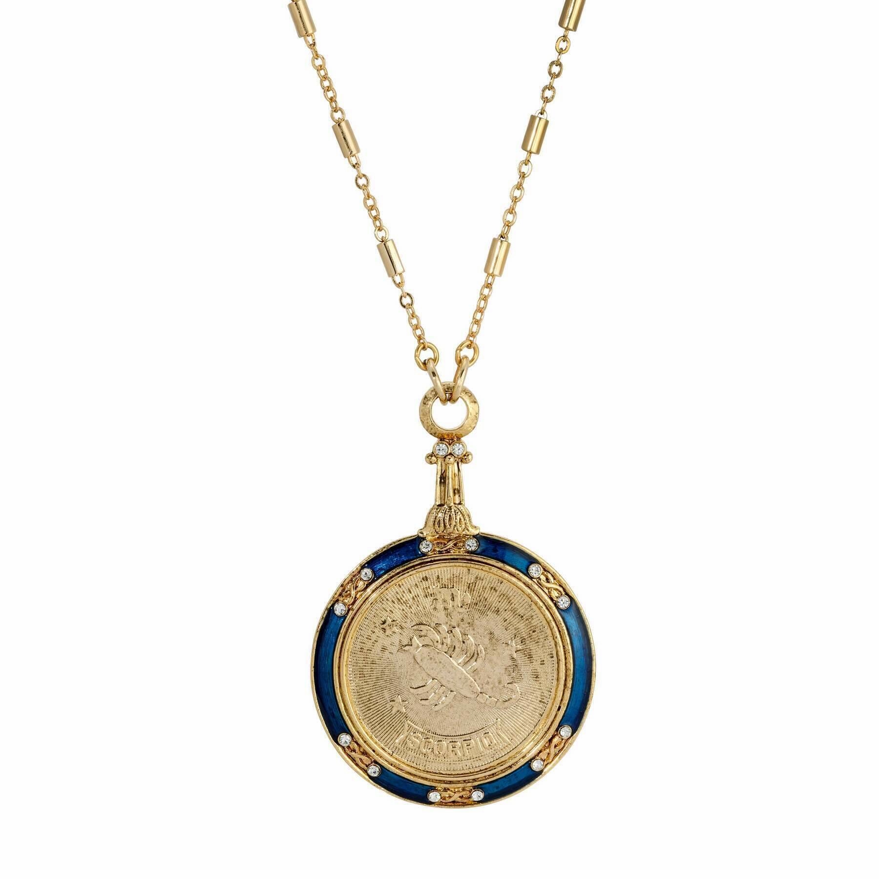 1928 Jewelry Astrological Sign Round Pendant Zodiac Necklace 28"