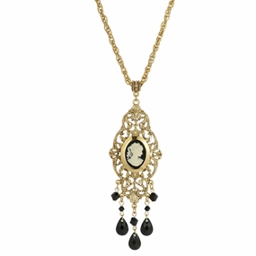 1928 Jewelry Black Oval Cameo Locket Necklace 32"