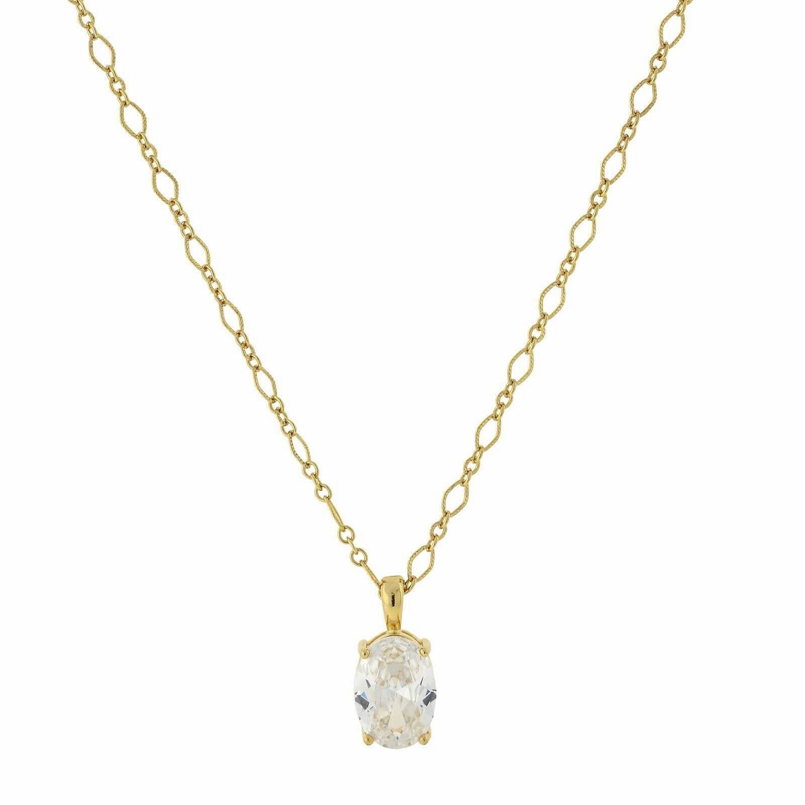 1928 Jewelry Oval Cubic Zirconia Pendant Necklace 16"   3" Extender