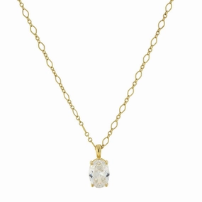 1928 Jewelry Oval Cubic Zirconia Pendant Necklace 16"   3" Extender