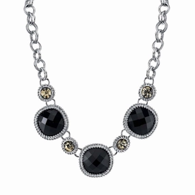 2028 Jewelry Black Faceted Stone & Black Diamond Crystal Necklace 16"   3" Extender