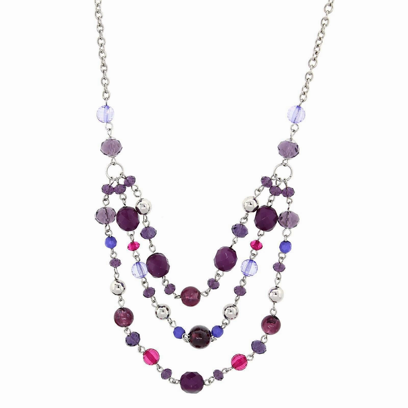 2028 Jewelry Lux Cut Crystal Beaded 3-Strand Necklace 16"   3" Extender