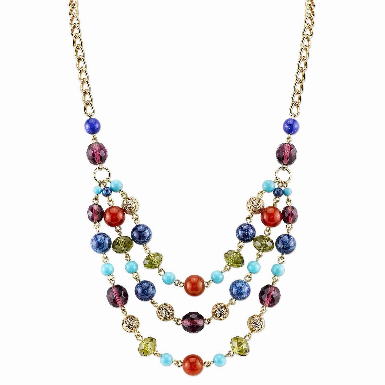 2028 Jewelry Lux Cut Crystal Beaded 3-Strand Necklace 16"   3" Extender