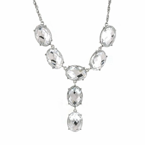 2028 Jewelry Oval Faceted Crystal Y-Necklace Drop Necklace 15"   3" Extender