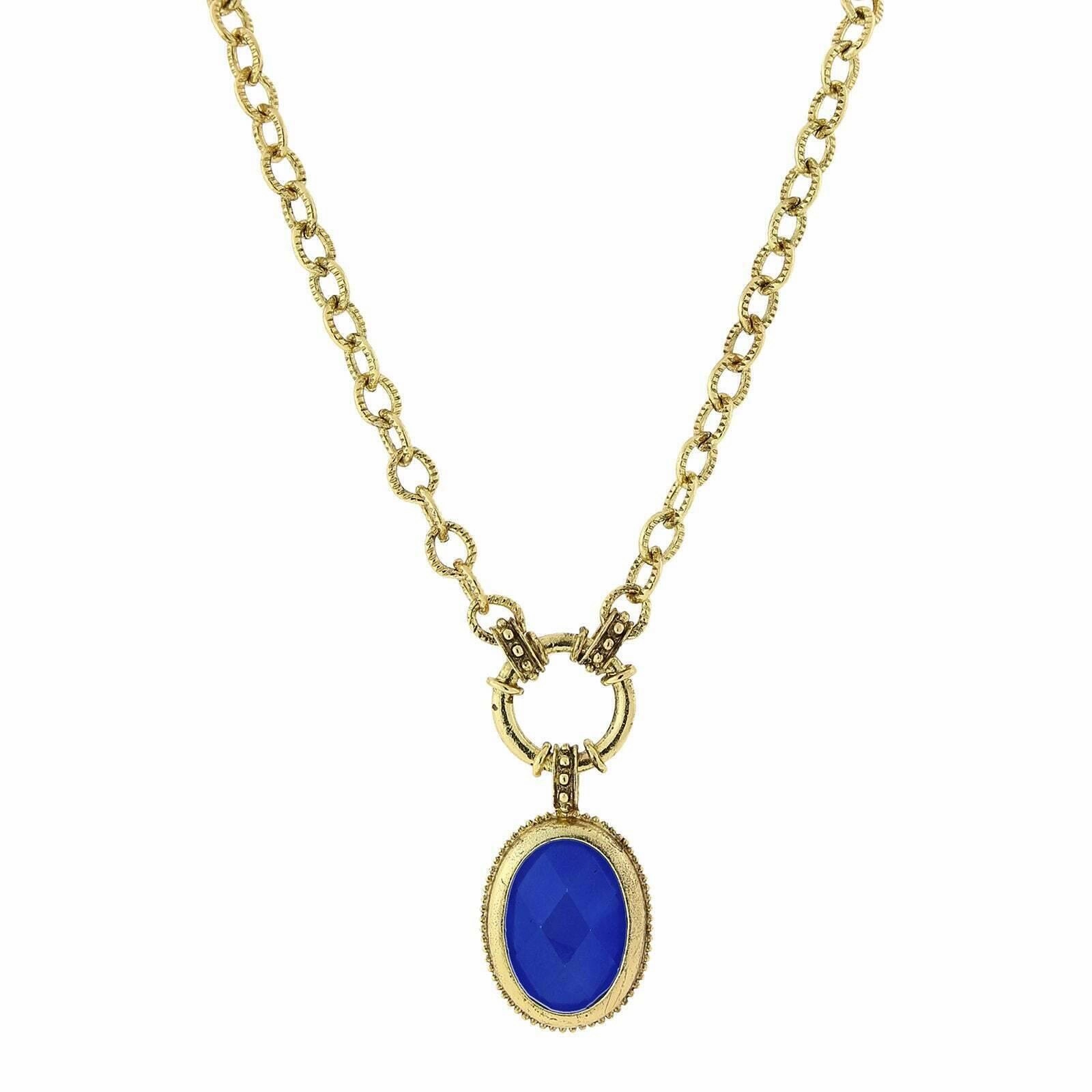 2028 Jewelry Oval Faceted Semi-Transparent Pendant Necklace 16"   3" Extender