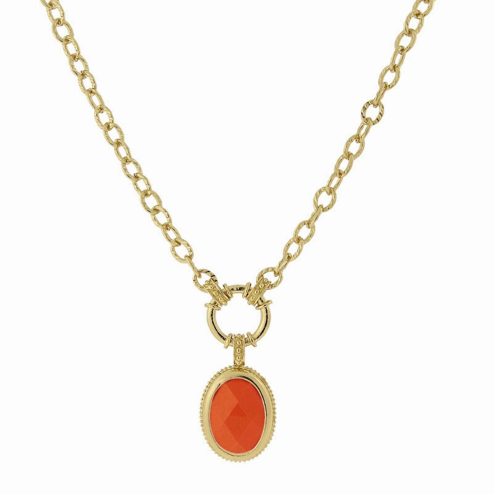 2028 Jewelry Oval Faceted Semi-Transparent Pendant Necklace 16"   3" Extender