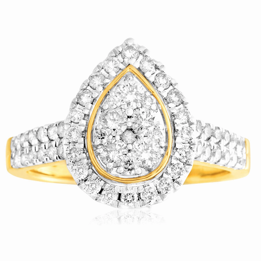 9ct Yellow Gold 1 Carat Diamond Pear Shape Cluster Ring