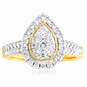 9ct Yellow Gold 1 Carat Diamond Pear Shape Cluster Ring
