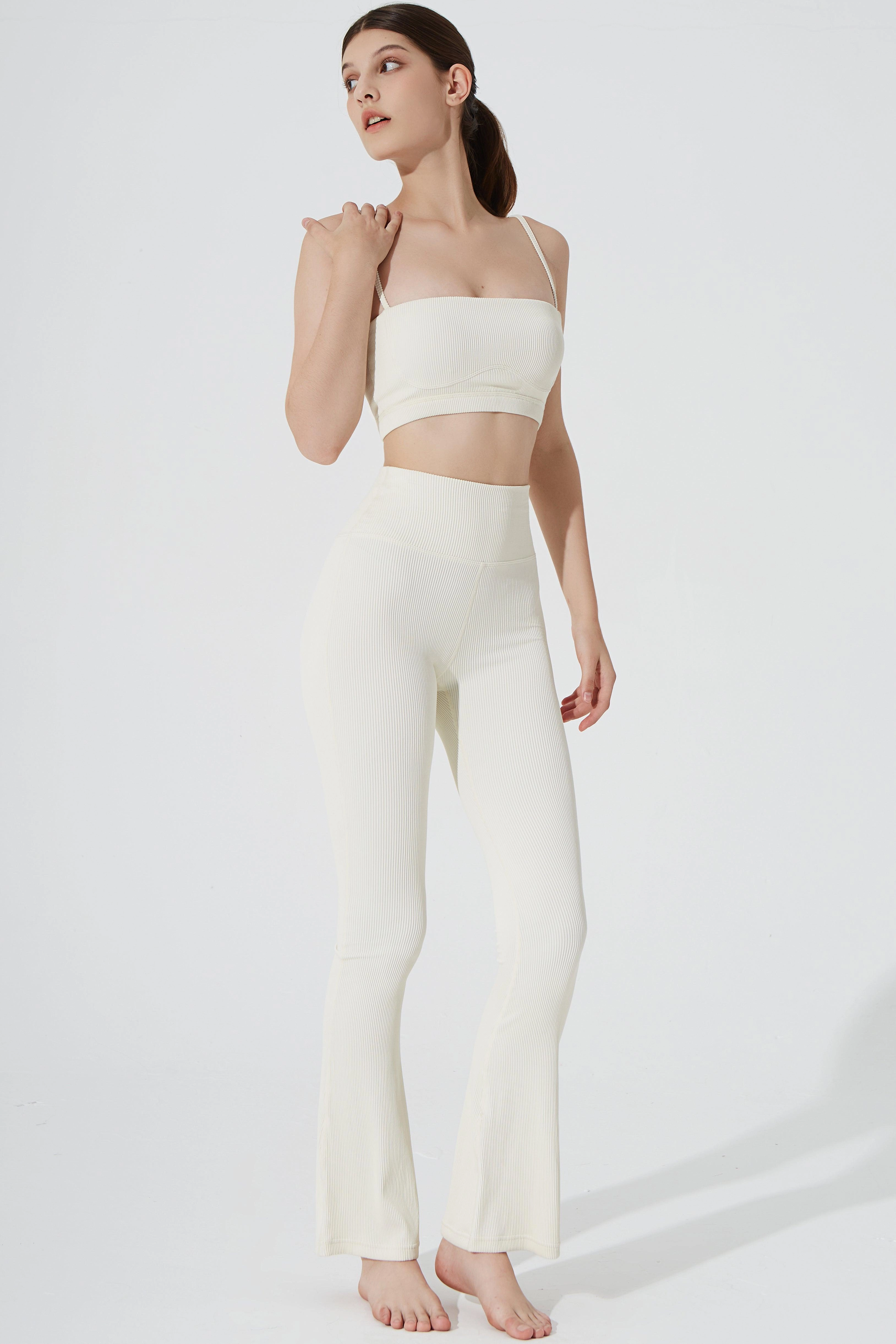 Evana Flare Ribbed Legging - Cream