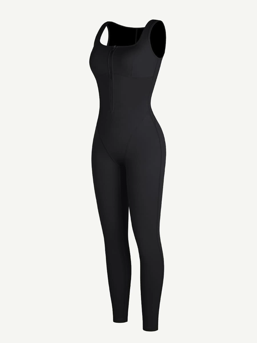 Fashion Zipper Front Slit Sports Sauna Jumpsuit