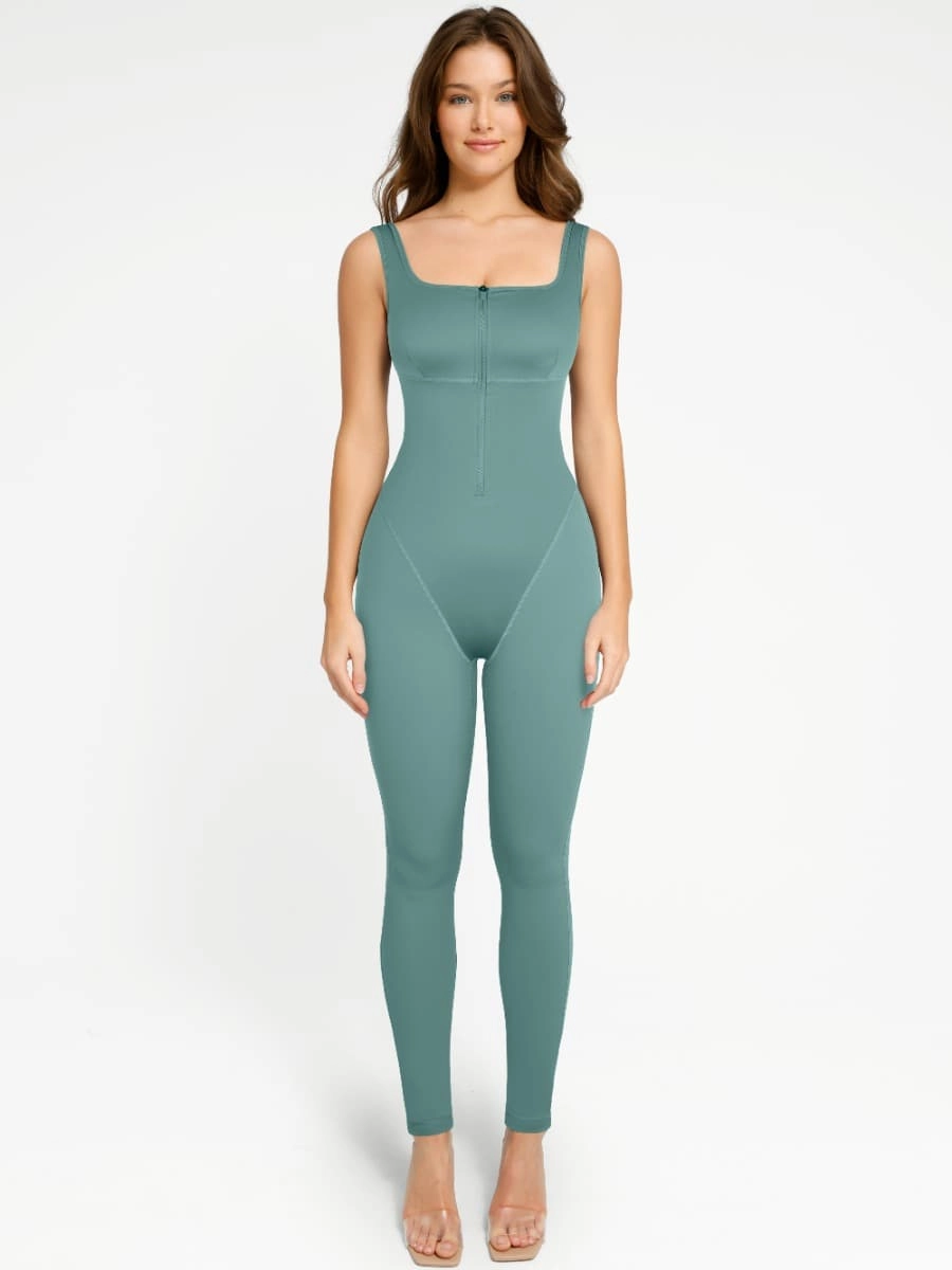 Fashion Zipper Front Slit Sports Sauna Jumpsuit