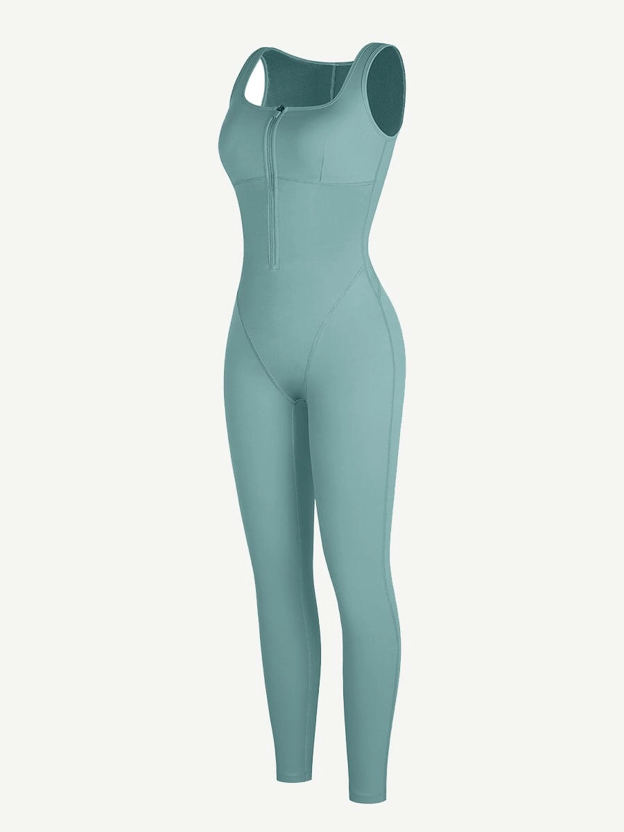 Fashion Zipper Front Slit Sports Sauna Jumpsuit