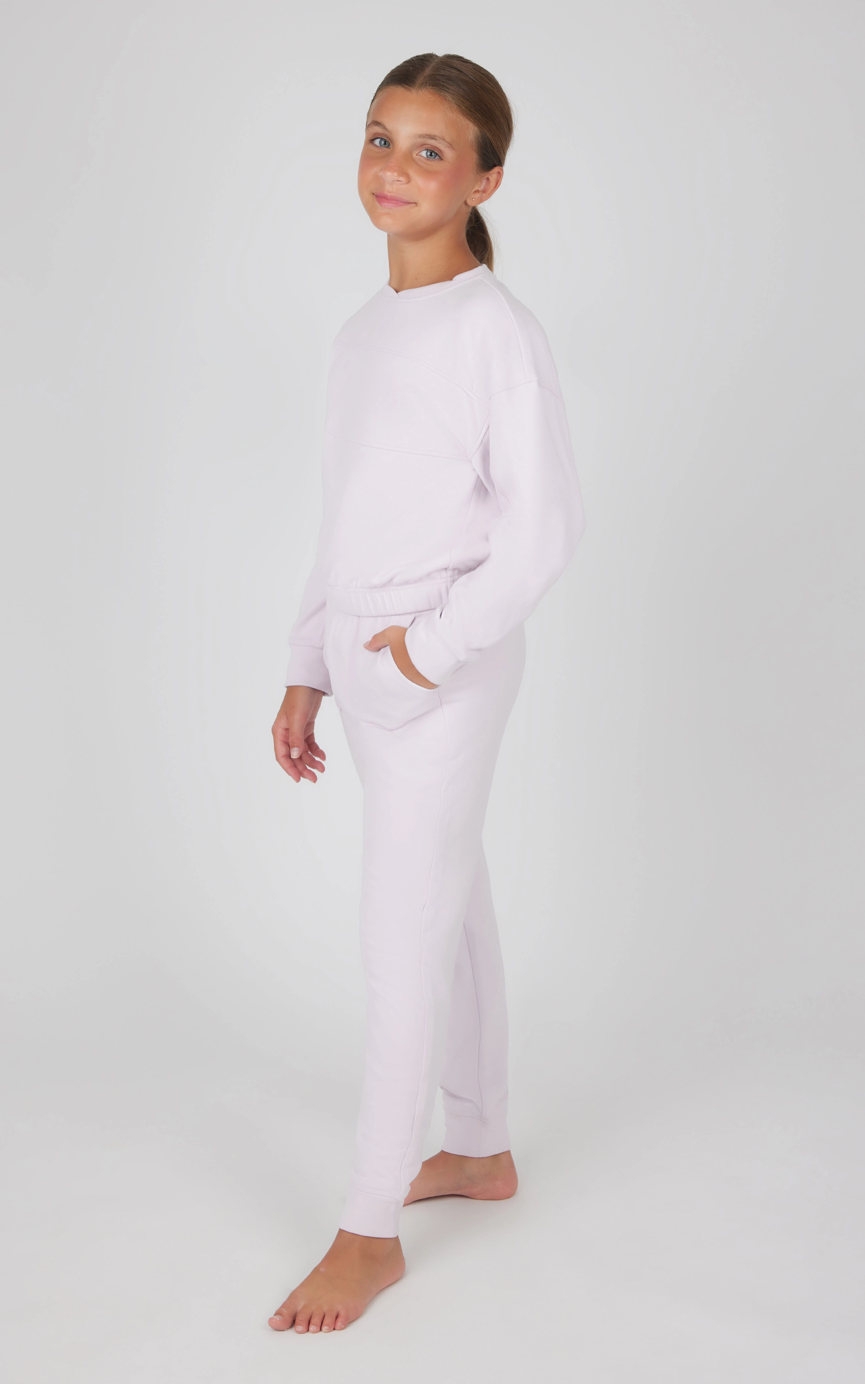Girls 2 PC Melange Long Sleeve Top and Jogger Set