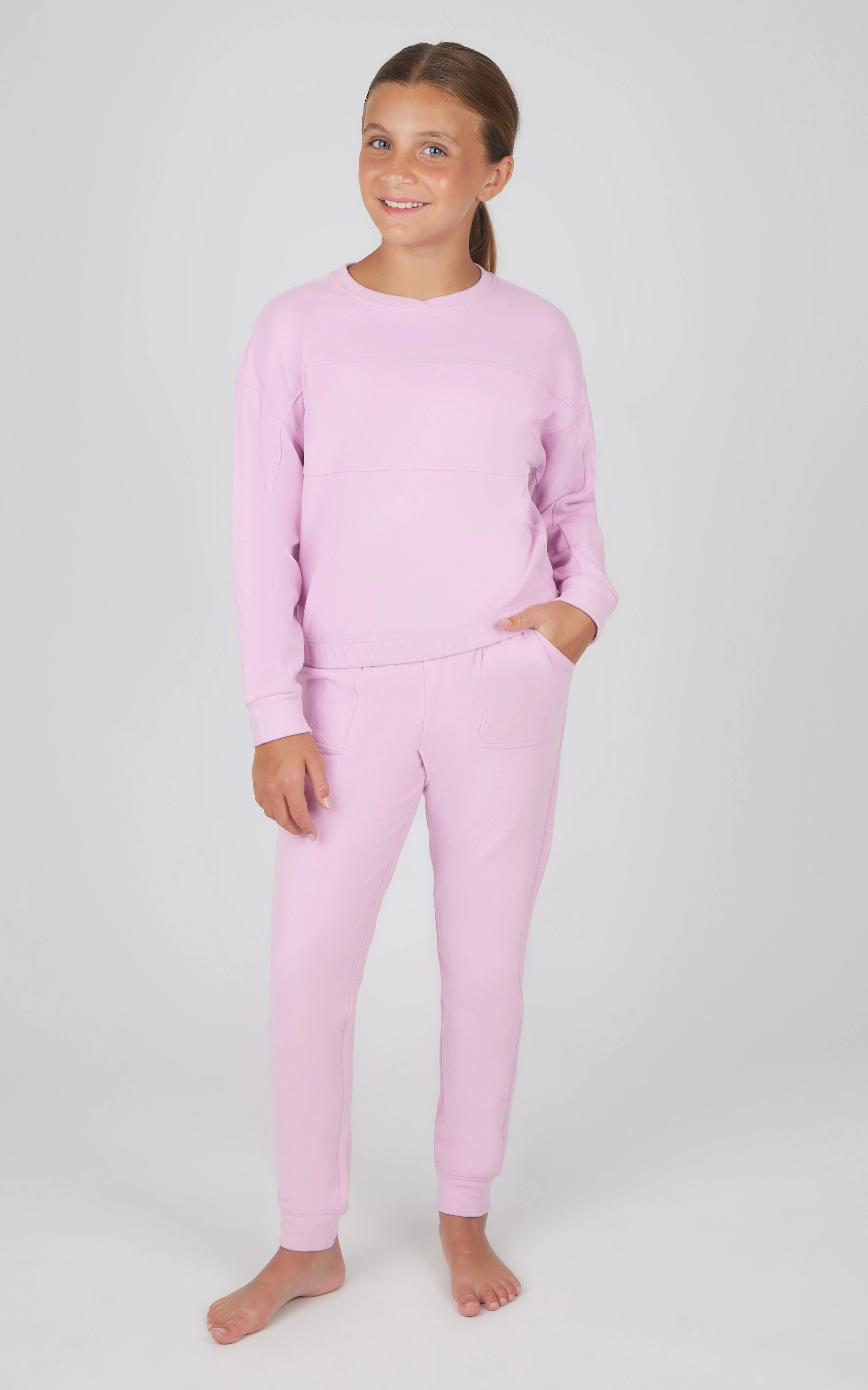Girls 2 PC Melange Long Sleeve Top and Jogger Set