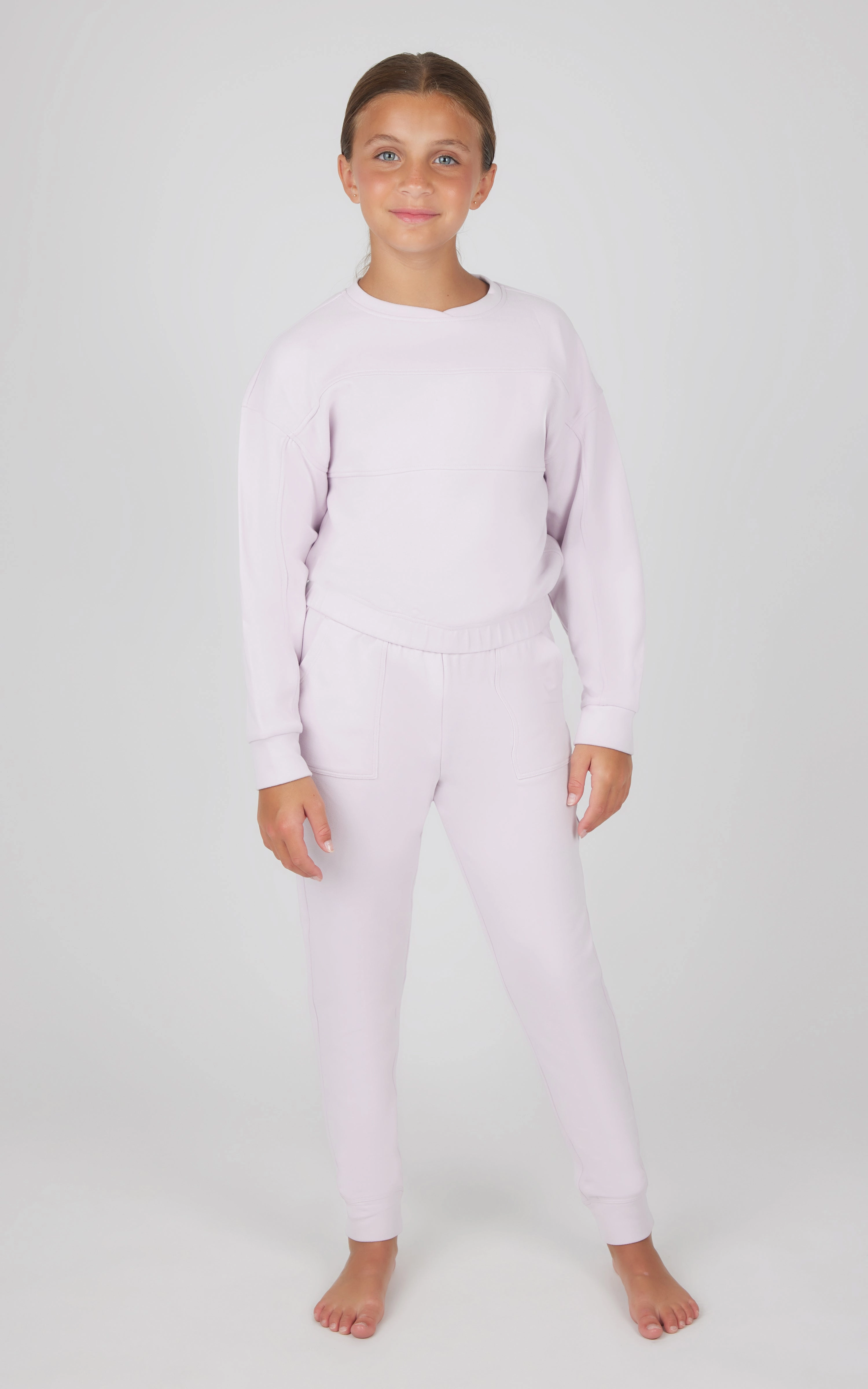 Girls 2 PC Melange Long Sleeve Top and Jogger Set