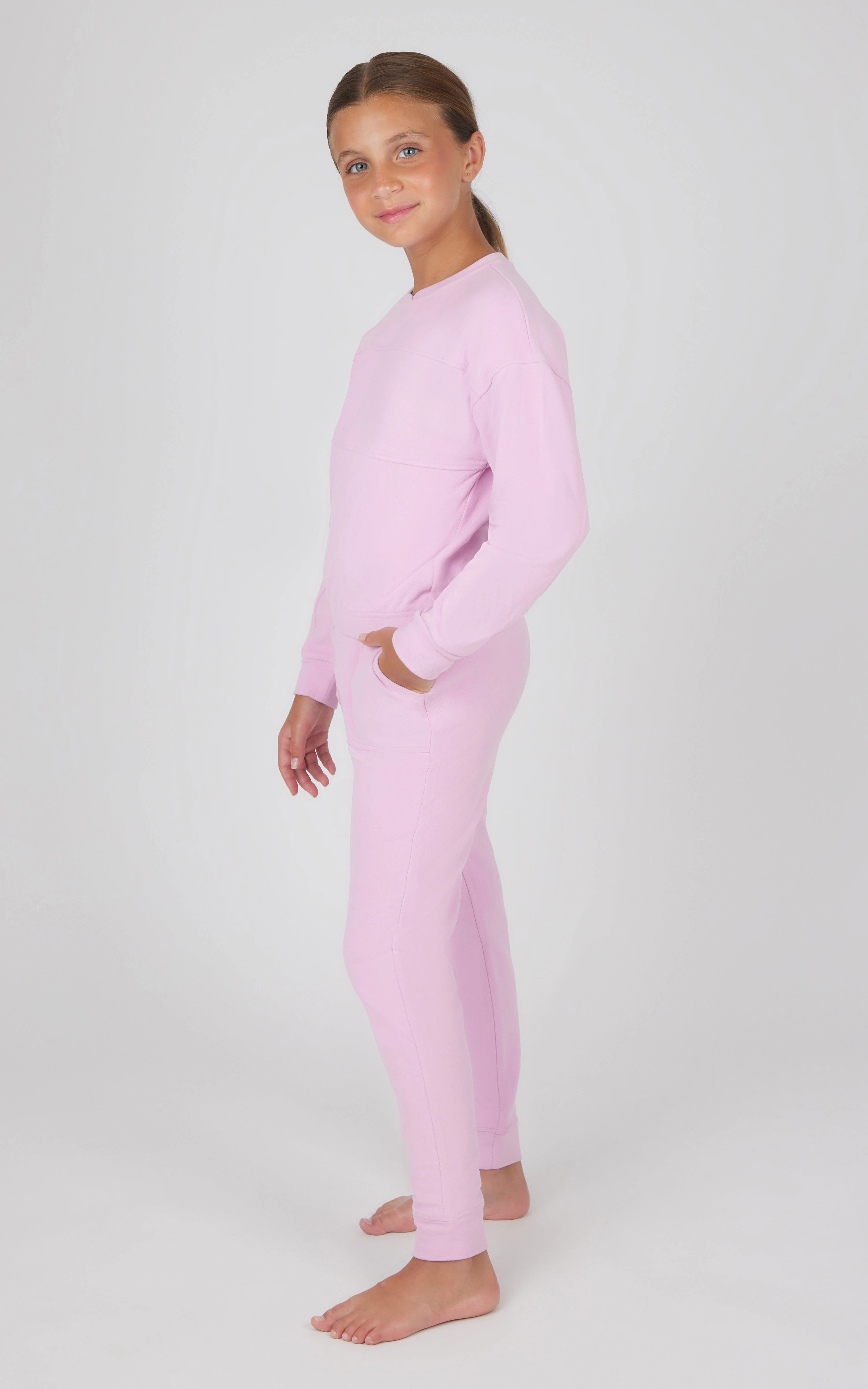 Girls 2 PC Melange Long Sleeve Top and Jogger Set