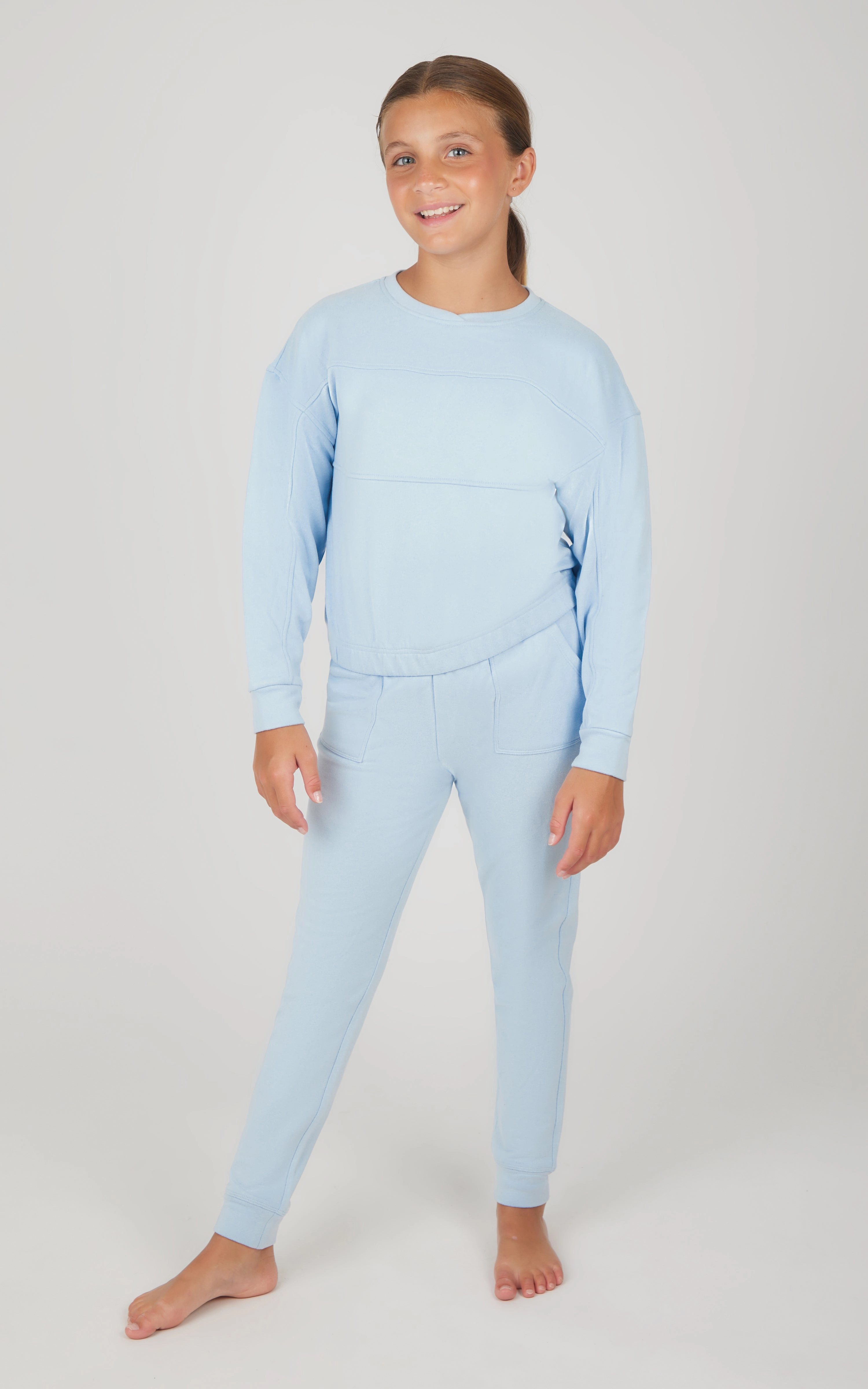Girls 2 PC Melange Long Sleeve Top and Jogger Set