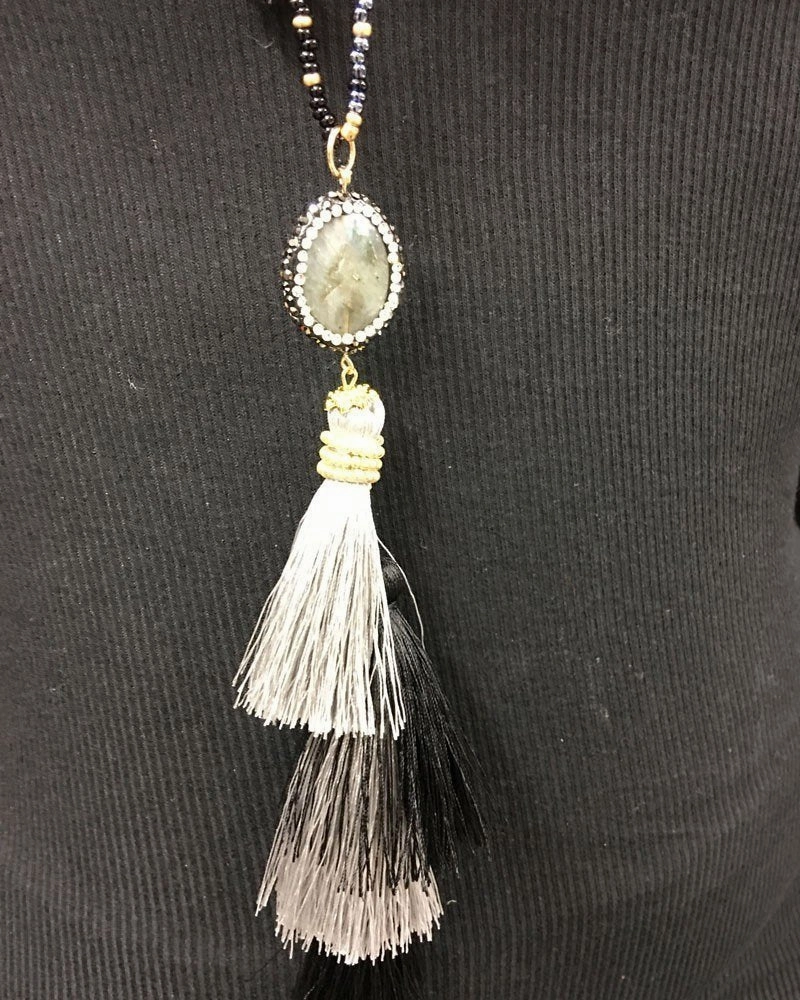 Hand Strung beaded Tassel Necklace