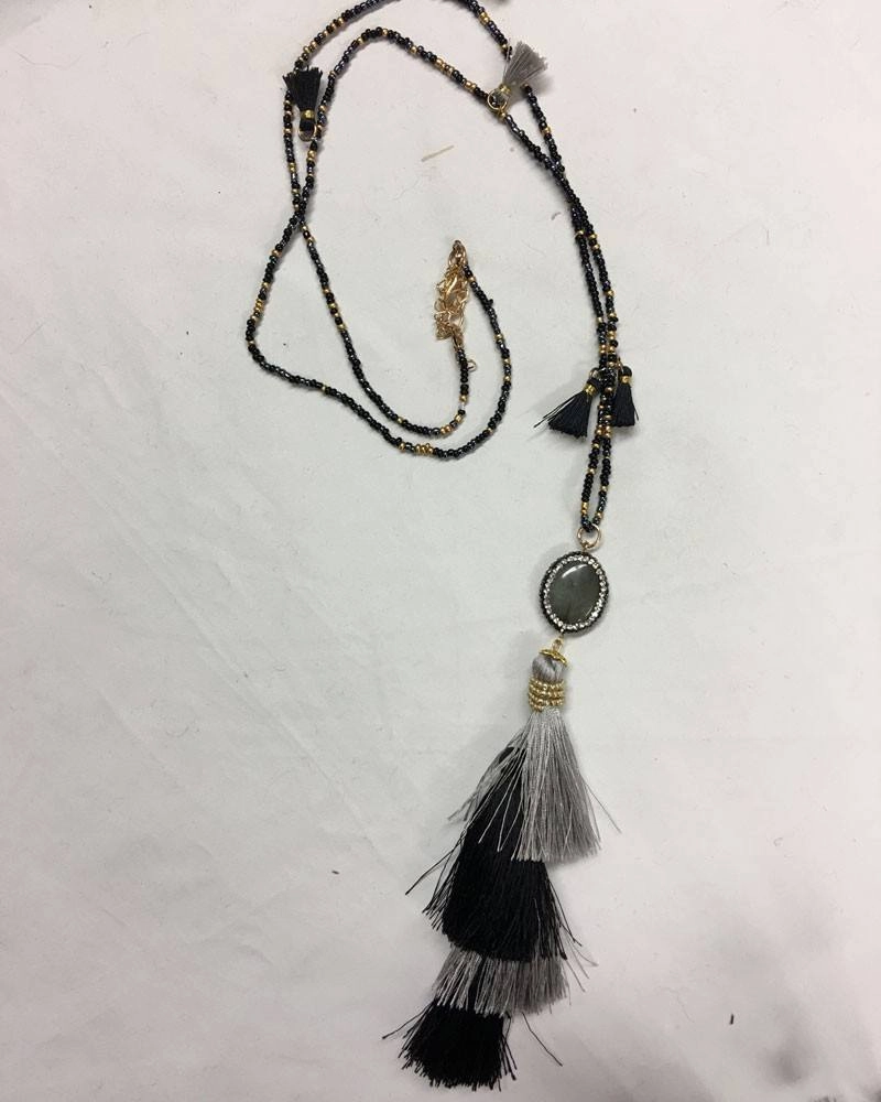 Hand Strung beaded Tassel Necklace