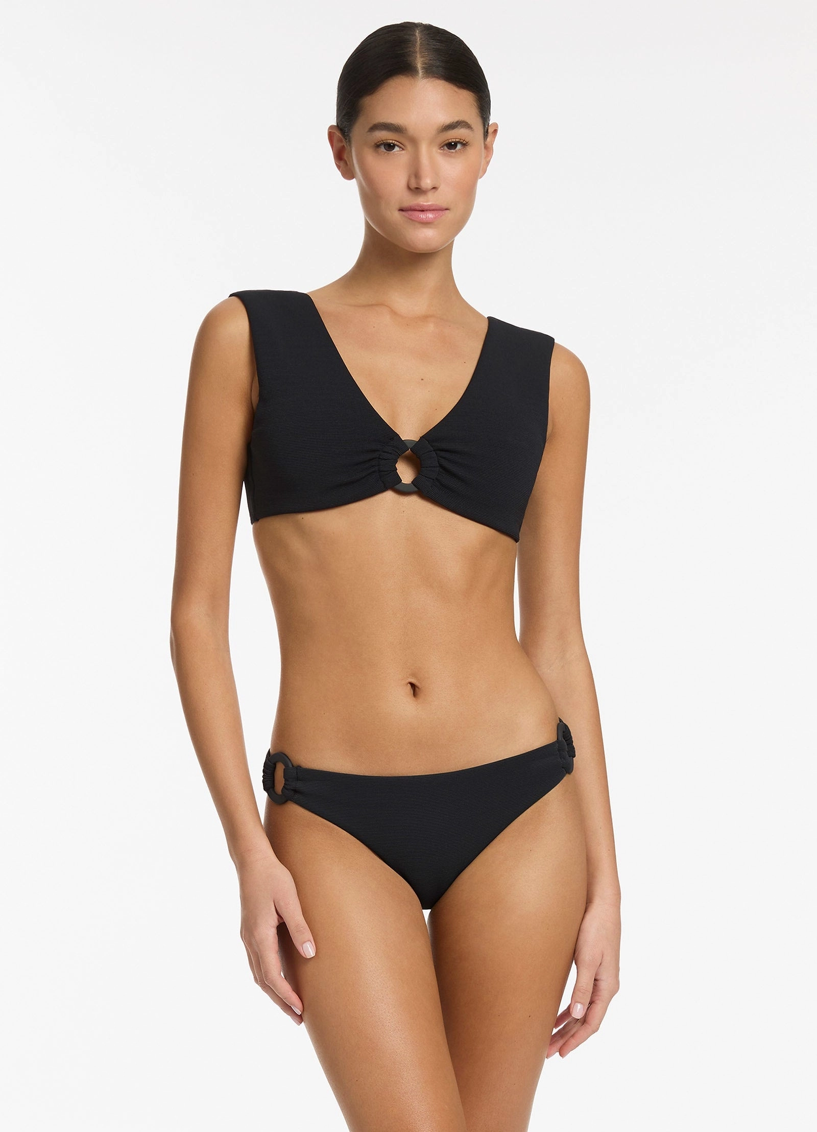 Isla Rib Trim Side Hipster Bikini Bottom - Black