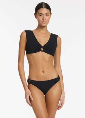 Isla Rib Trim Side Hipster Bikini Bottom - Black