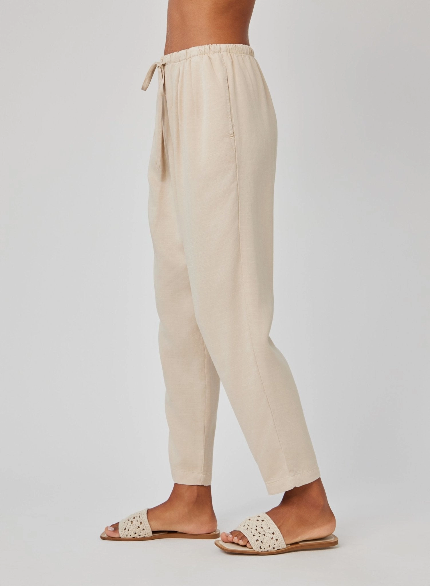 Lina Pleated Drawstring Trouser - Khaki Shell