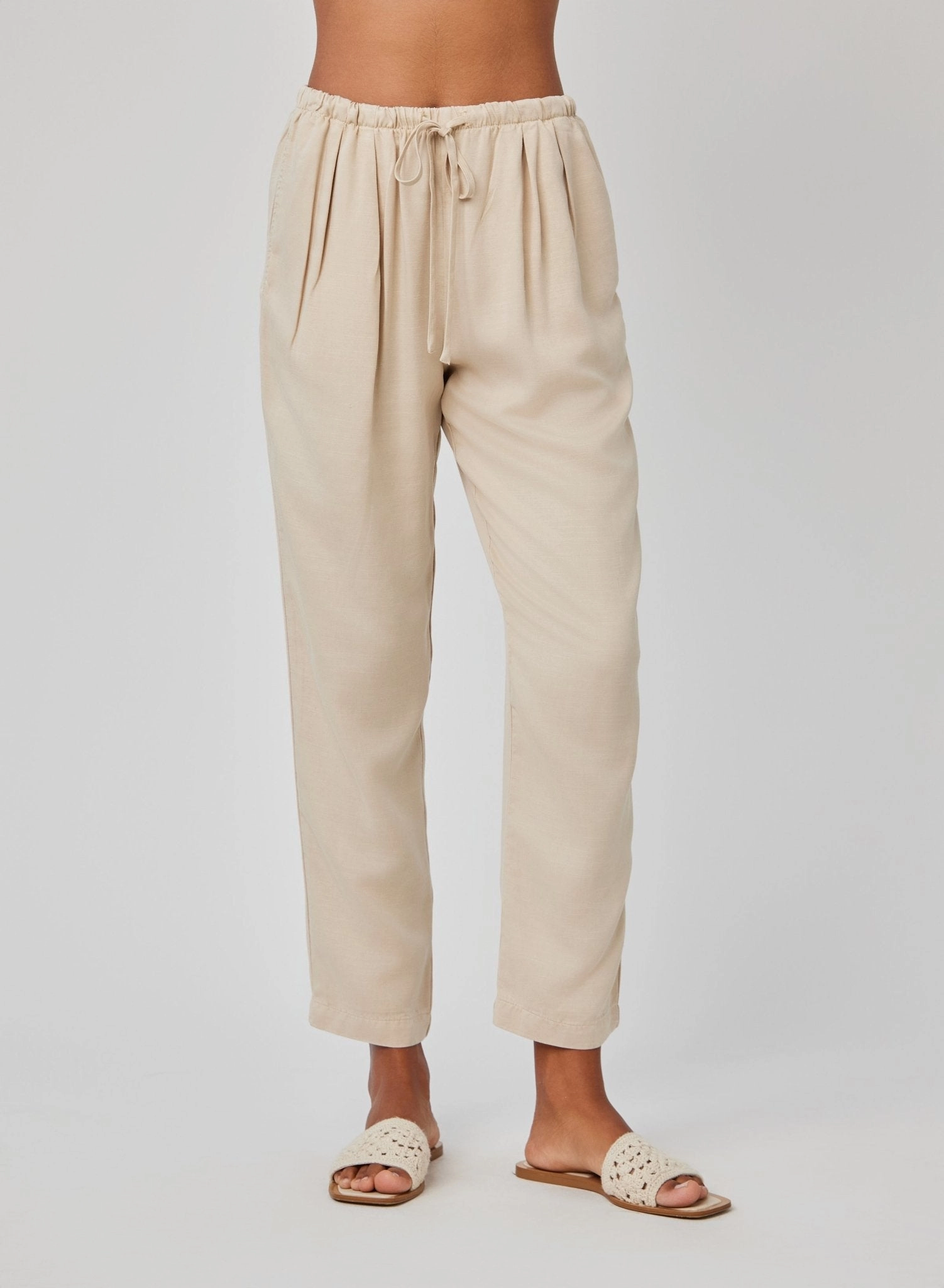 Lina Pleated Drawstring Trouser - Khaki Shell