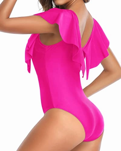 Modest Coverage One Piece Swimsuit For Women-Neon Pink
