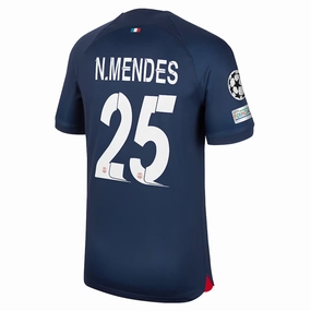 Nike Paris Saint-Germain Nuno Mendes Home Jersey w/ Champions League Patches 23/24 (Midnight Navy)