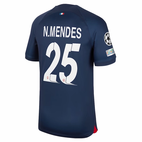 Nike Paris Saint-Germain Nuno Mendes Home Jersey w/ Champions League Patches 23/24 (Midnight Navy)