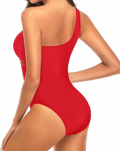 One Shoulder Mesh One Piece Swimsuit