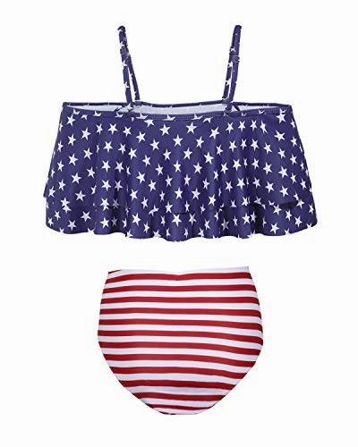 Ruffle Off Shoulder Bikini Set For Women High Waisted Bottoms-National Flag