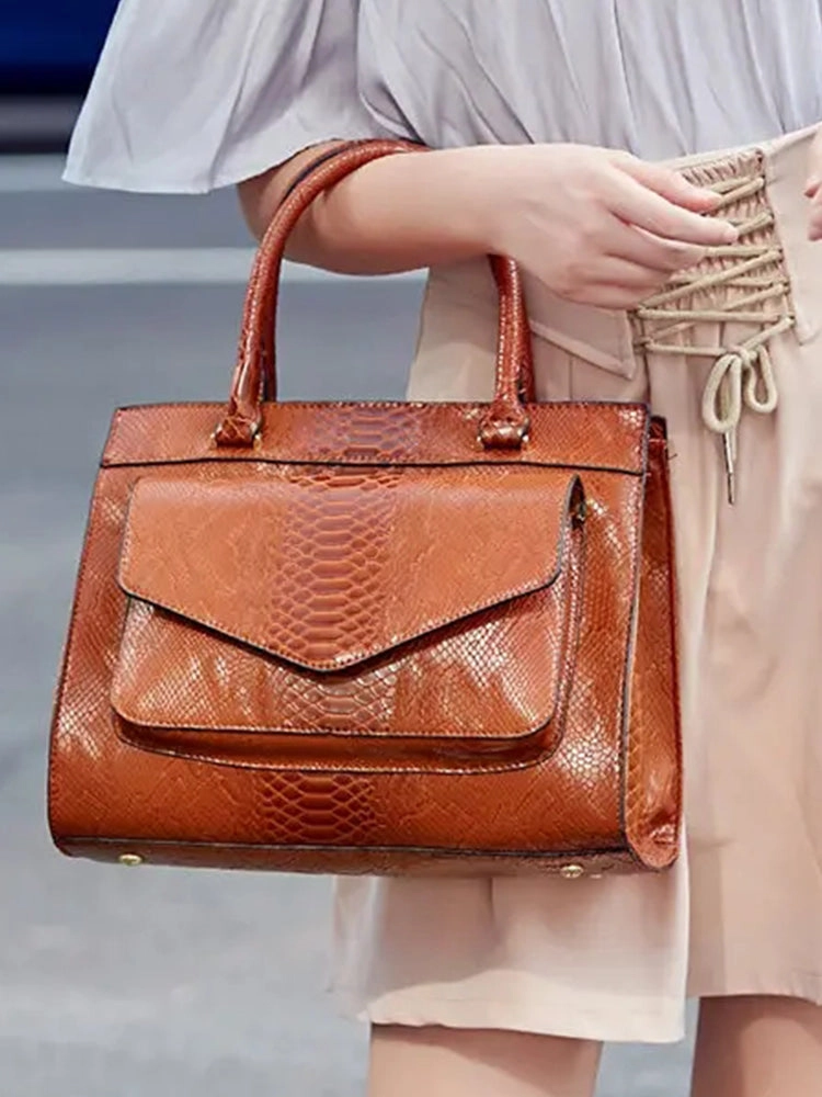 Women Snake Pattern Tote Bag Casual Large Capacity Crossbody Bag