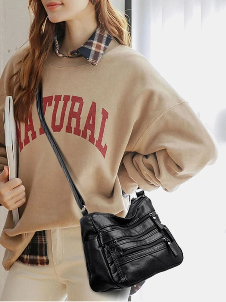 Women Vintage Anti-theft Multi-pocket PU Leather Crossbody Bag Shoulder Bag