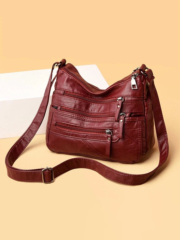 Women Vintage Anti-theft Multi-pocket PU Leather Crossbody Bag Shoulder Bag