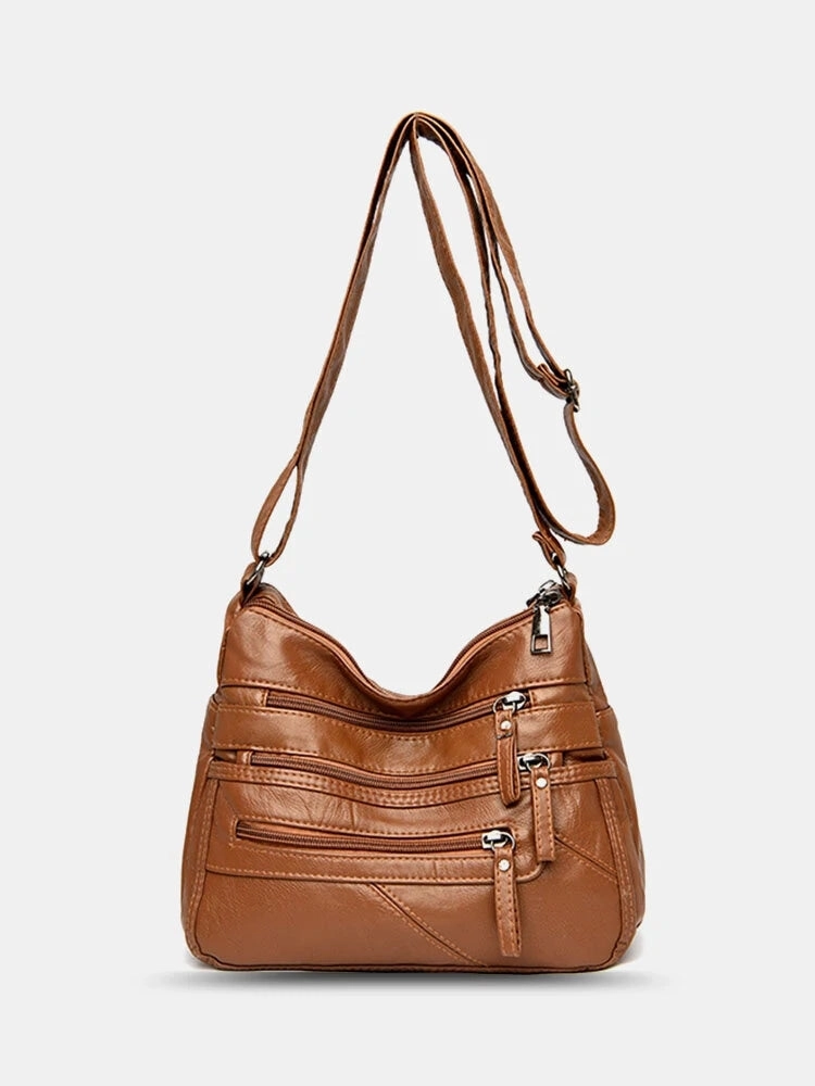 Women Vintage Anti-theft Multi-pocket PU Leather Crossbody Bag Shoulder Bag