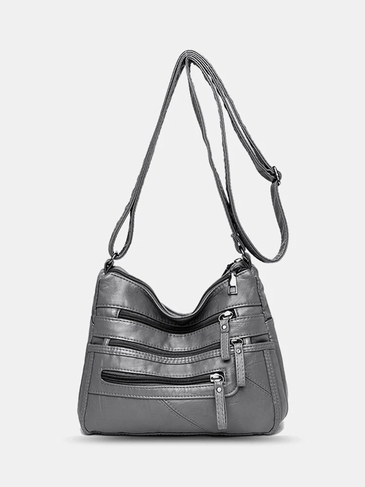 Women Vintage Anti-theft Multi-pocket PU Leather Crossbody Bag Shoulder Bag