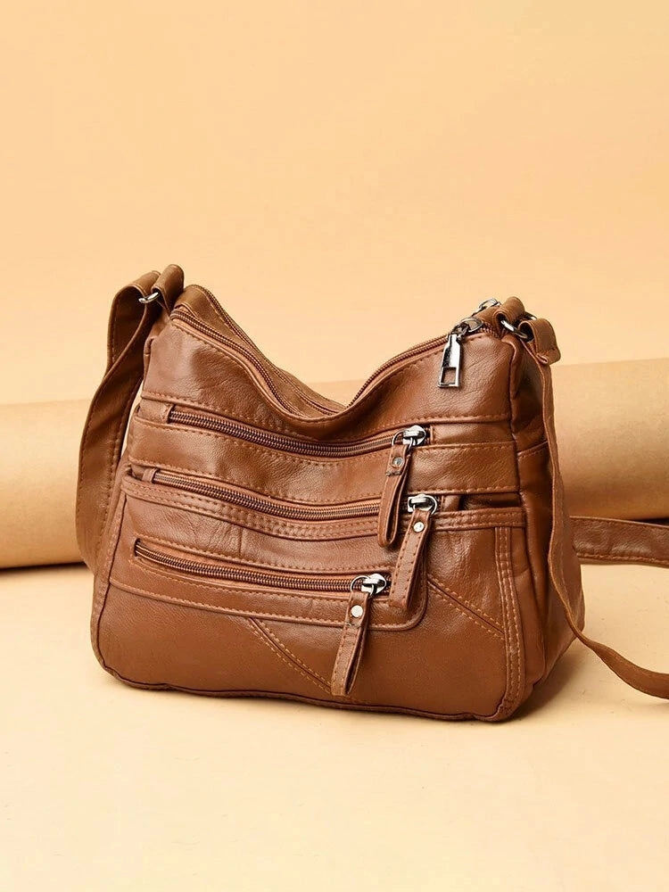 Women Vintage Anti-theft Multi-pocket PU Leather Crossbody Bag Shoulder Bag