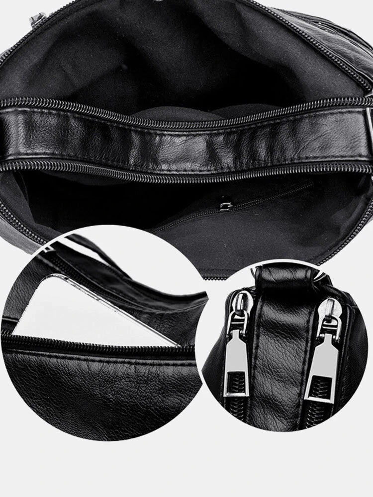 Women Vintage Anti-theft Multi-pocket PU Leather Crossbody Bag Shoulder Bag