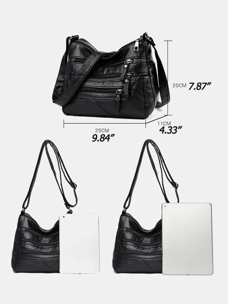 Women Vintage Anti-theft Multi-pocket PU Leather Crossbody Bag Shoulder Bag