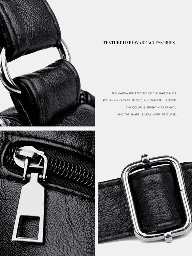 Women Vintage Anti-theft Multi-pocket PU Leather Crossbody Bag Shoulder Bag