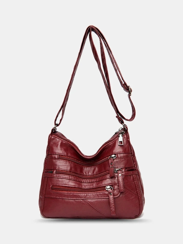Women Vintage Anti-theft Multi-pocket PU Leather Crossbody Bag Shoulder Bag