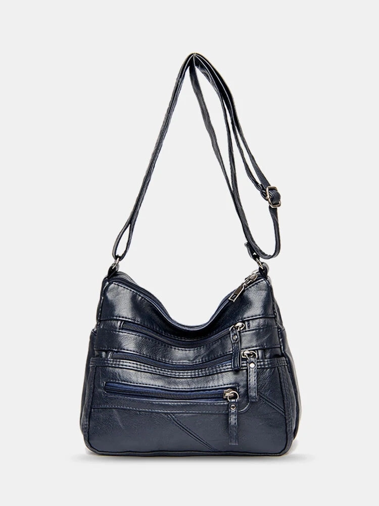 Women Vintage Anti-theft Multi-pocket PU Leather Crossbody Bag Shoulder Bag