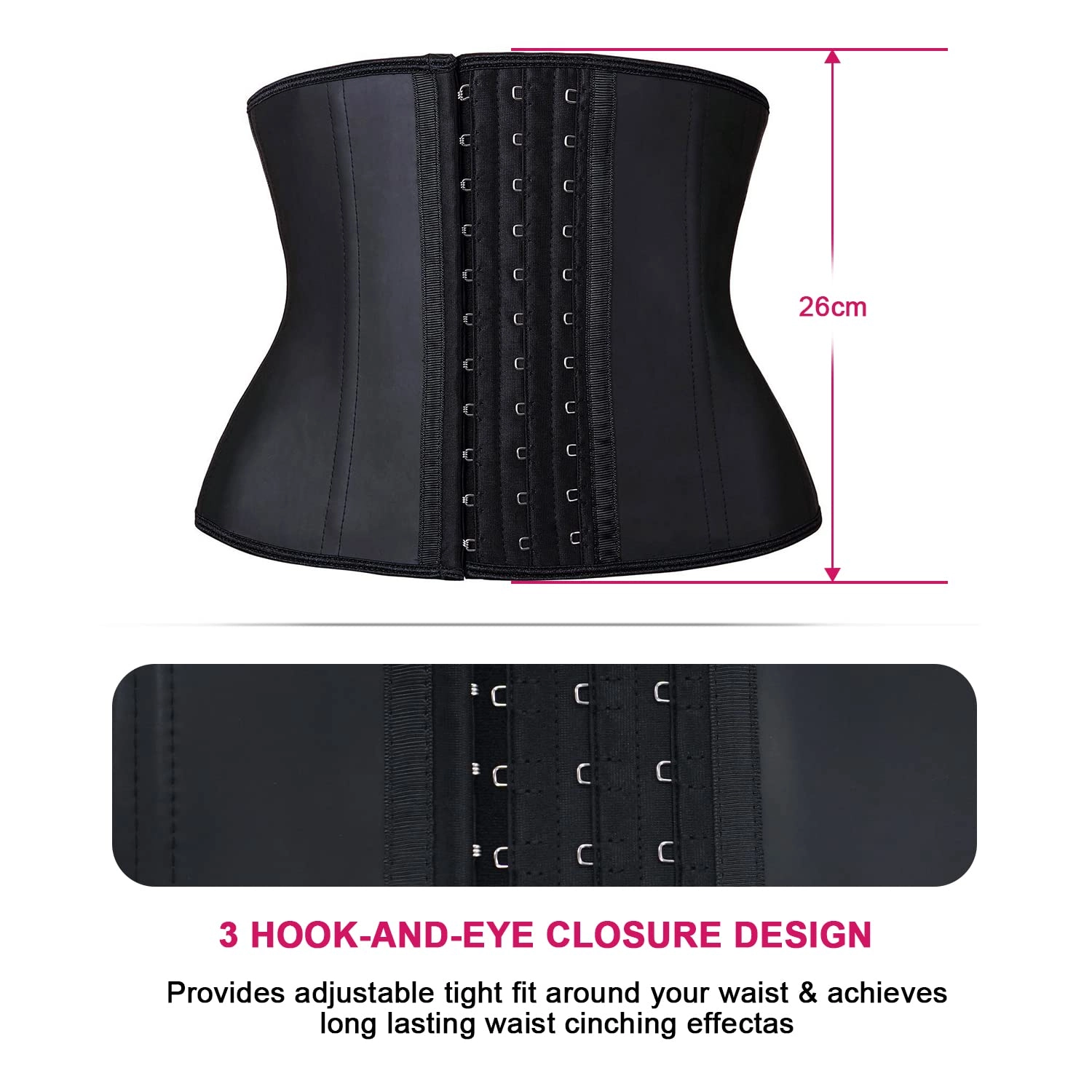 YIANNA Women Latex Short Torso Waist Trainer 9 Steel Bones 3 Row Hooks